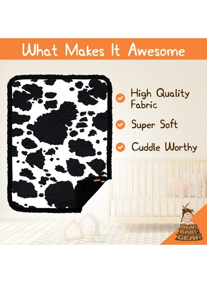 دير بيبي جير - بطانية أطفال مطبوعة حسب الطلب من Dear Baby Gear - بطانية أطفال مزدوجة الطبقات - الحجم المثالي لسرير الأطفال أو عربة الأطفال أو مقعد السيارة - بقرة هولشتاين، أسود، كشكشة، 43 بوصة × 33 بوصة - Image 1