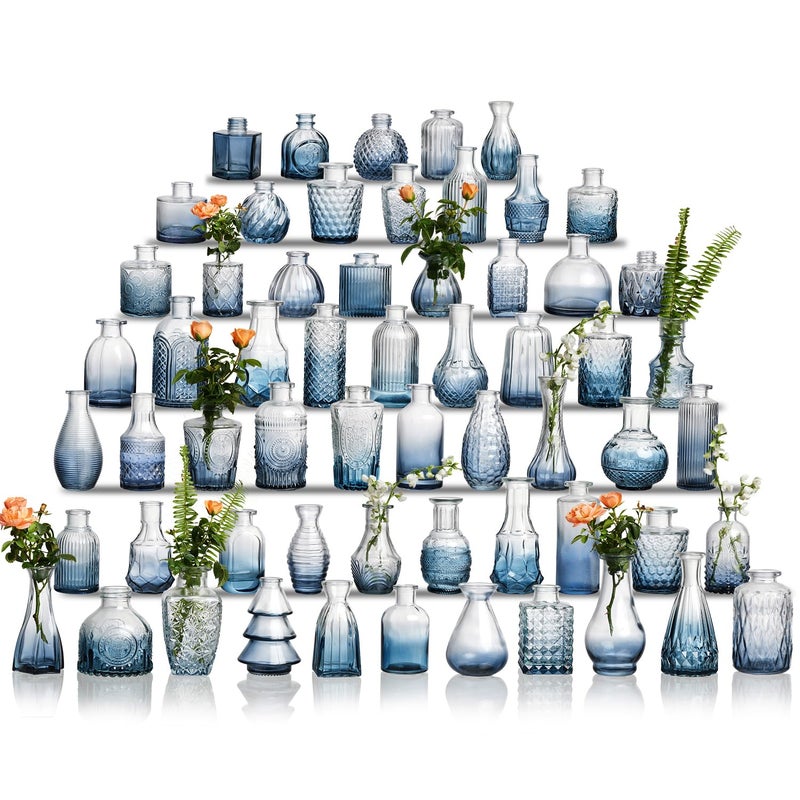 Ulodimi Glass Bud Vase Set of 60 - Small Vases for Flowers in Bulk - Assorted Vintage Crystal Vases for Flowers, Table Centerpieces (Blue, 60 Pcs) - Image 1