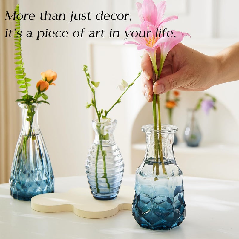 Ulodimi Glass Bud Vase Set of 60 - Small Vases for Flowers in Bulk - Assorted Vintage Crystal Vases for Flowers, Table Centerpieces (Blue, 60 Pcs) - Image 2