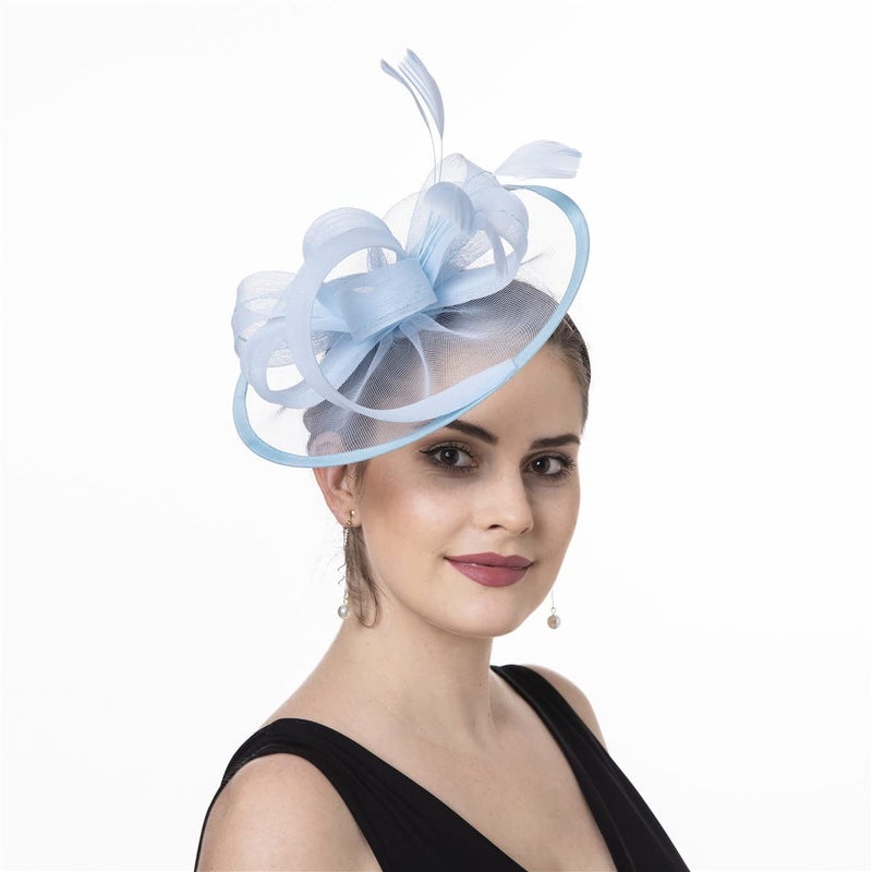 SAFERIN Fascinator for Women Hair Clip Hat Bowler Feather Flower Veil Wedding Party Hat Tea Hat(SZ1-Light Blue) - Image 5