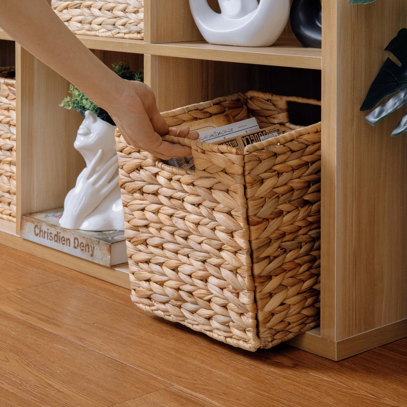 DINGTAI 10.5x10.5 Water Hyacinth Storage Baskets, Collapsible Square Wicker Baskets Cube Storage Bins for 11 Inch IKEA Kallax, Set of 3 - Image 3