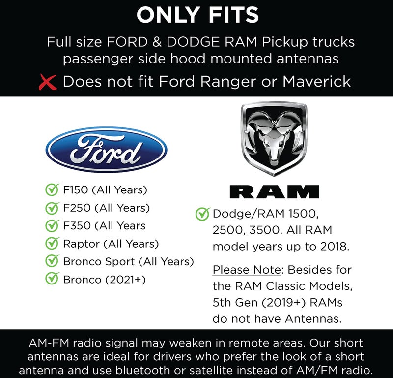 EcoAuto Short Antenna Ford Fits F150 F250 F350 Super Duty, Bronco, Ford Raptor Accessories & Dodge RAM - Anti-Theft Design - Carwash Safe Antenna for Truck 4 Inch Long (Black) - Image 2