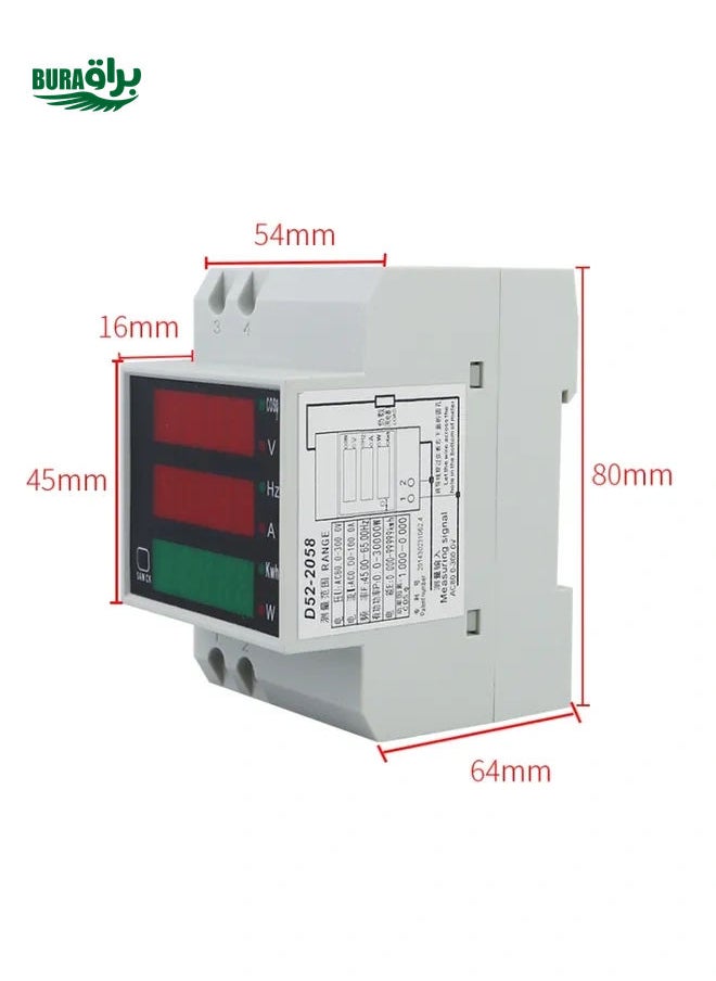 Generic - D52-2058 Wattmeter Din rail Volt Current Meter, Specification: AC80-300V Built-in CT - Image 1