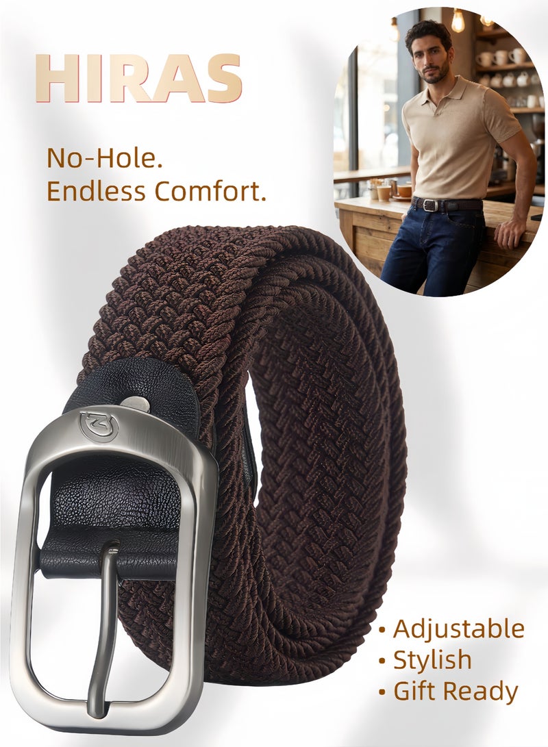 Hiras No-Hole Adjustable Elastic Belt for Men, Woven Stretch Belt with Metal Buckle – Formal & Casual Braided Canvas Belt for Jeans, Pants, Golf – Perfect Gift Box for Him - Image 1
