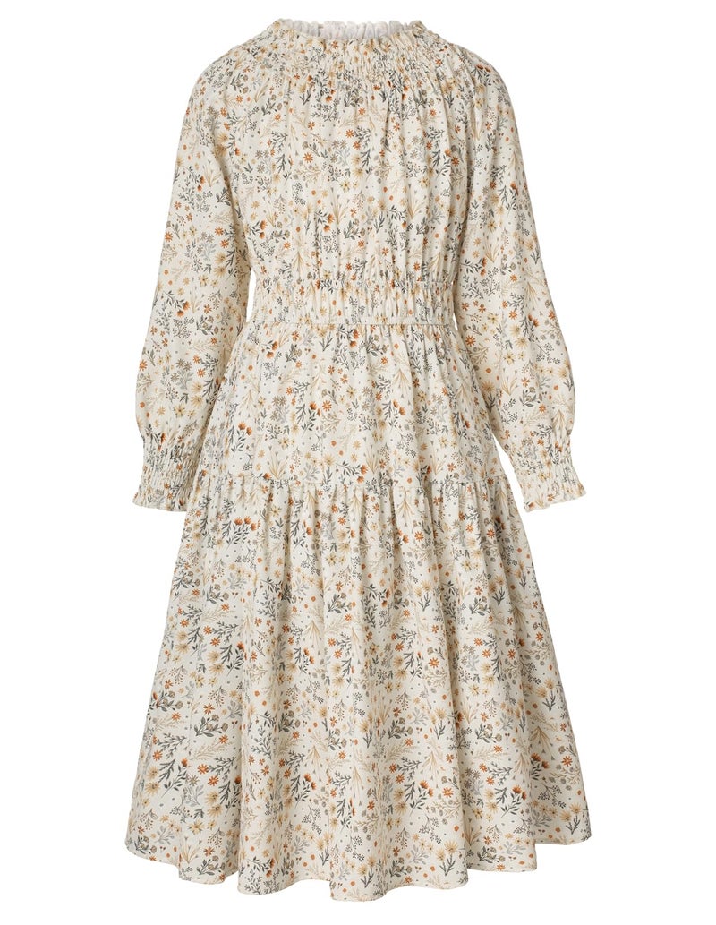 GRACE KARIN Girls Long Sleeve Dress Floral High Waist Fall Casual Midi Dresses with Pocket for 6-14 Years, Beige, 14 Years - Image 1