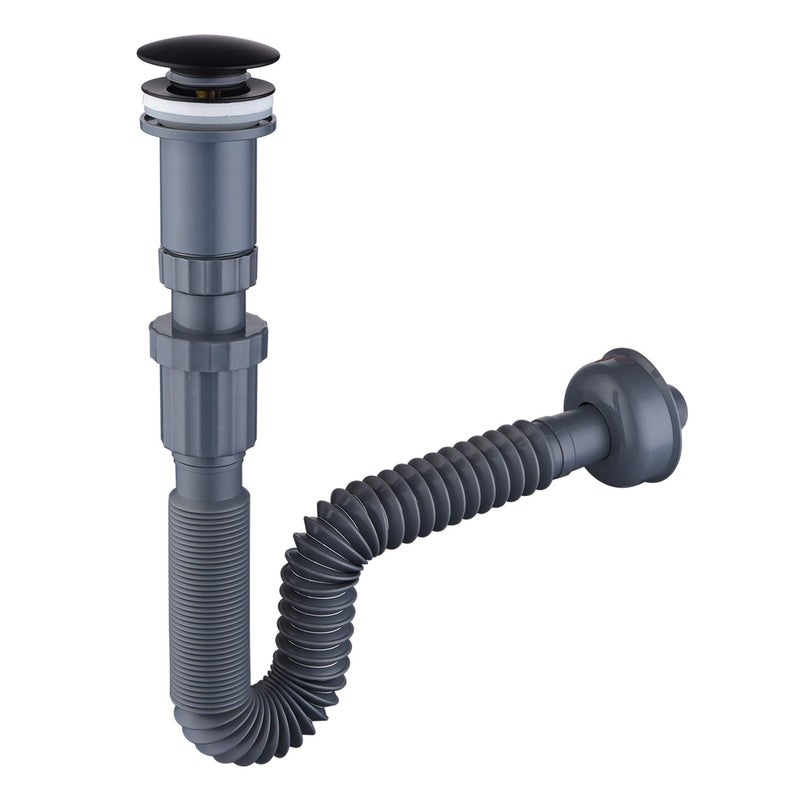 GORDEE Bathroom Sink Stopper Vertical Straight Bottle Trap Complete Set Adjustable 114 Sink Drain Kit Tube Threaded Tube Design for Bending Angles with or Without Overflow Adjustable Black
