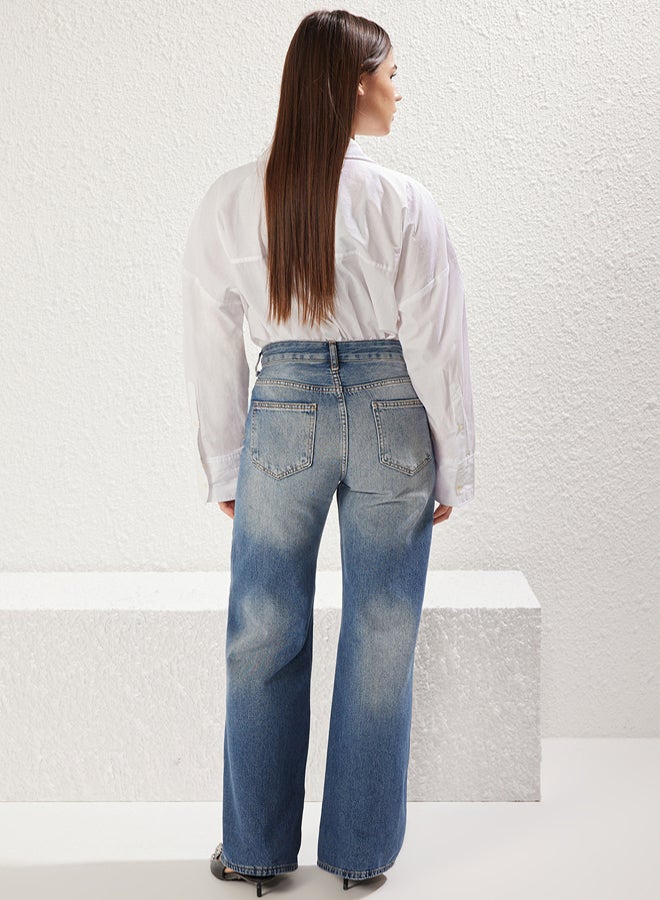 trendyol Blue Normal Waist Wide Leg Jeans - Image 5