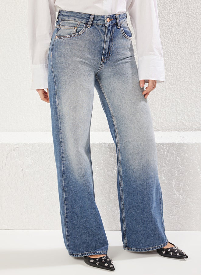 trendyol Blue Normal Waist Wide Leg Jeans - Image 4