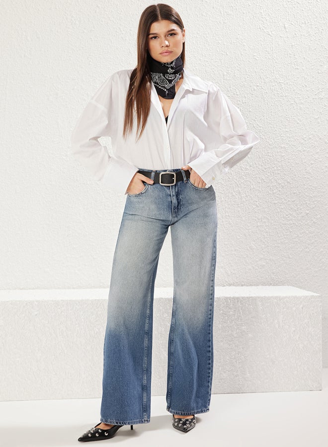 trendyol Blue Normal Waist Wide Leg Jeans - Image 2