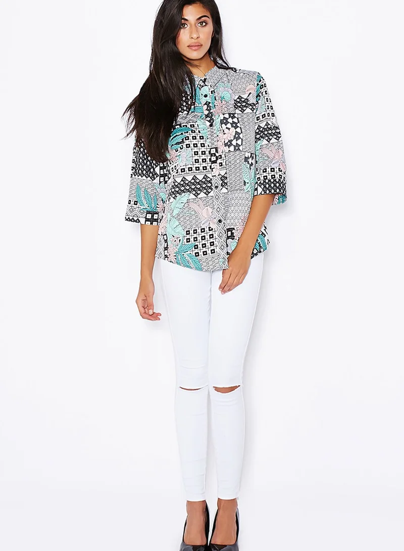 ELLA Rolled Sleeve Printed Shirt