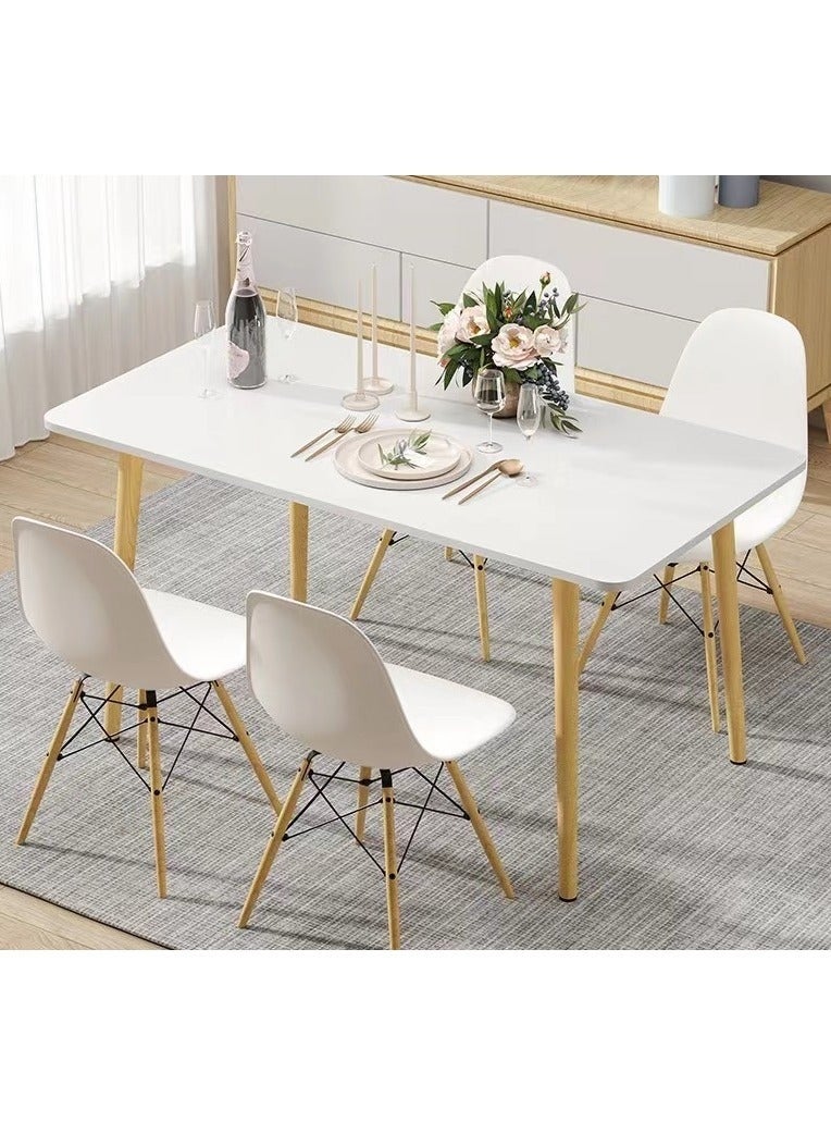 طاولة طعام مستطيلة عصرية، طاولة عشاء تتسع من شخصين إلى أربعة أشخاص، سطح من خشب إم دي إف أبيض مع أرجل من الخشب الطبيعي، طراز إسكندنافي معاصر للمطبخ وغرفة المعيشة، 100×60×73 سم (أبيض، XJC-CZ-100CM) - Image 1