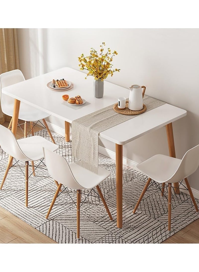 طاولة طعام مستطيلة عصرية، طاولة عشاء تتسع من شخصين إلى أربعة أشخاص، سطح من خشب إم دي إف أبيض مع أرجل من الخشب الطبيعي، طراز إسكندنافي معاصر للمطبخ وغرفة المعيشة، 100×60×73 سم (أبيض، XJC-CZ-100CM) - Image 2