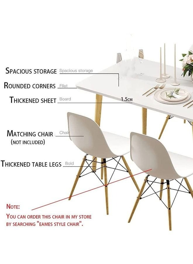 طاولة طعام مستطيلة عصرية، طاولة عشاء تتسع من شخصين إلى أربعة أشخاص، سطح من خشب إم دي إف أبيض مع أرجل من الخشب الطبيعي، طراز إسكندنافي معاصر للمطبخ وغرفة المعيشة، 100×60×73 سم (أبيض، XJC-CZ-100CM) - Image 4