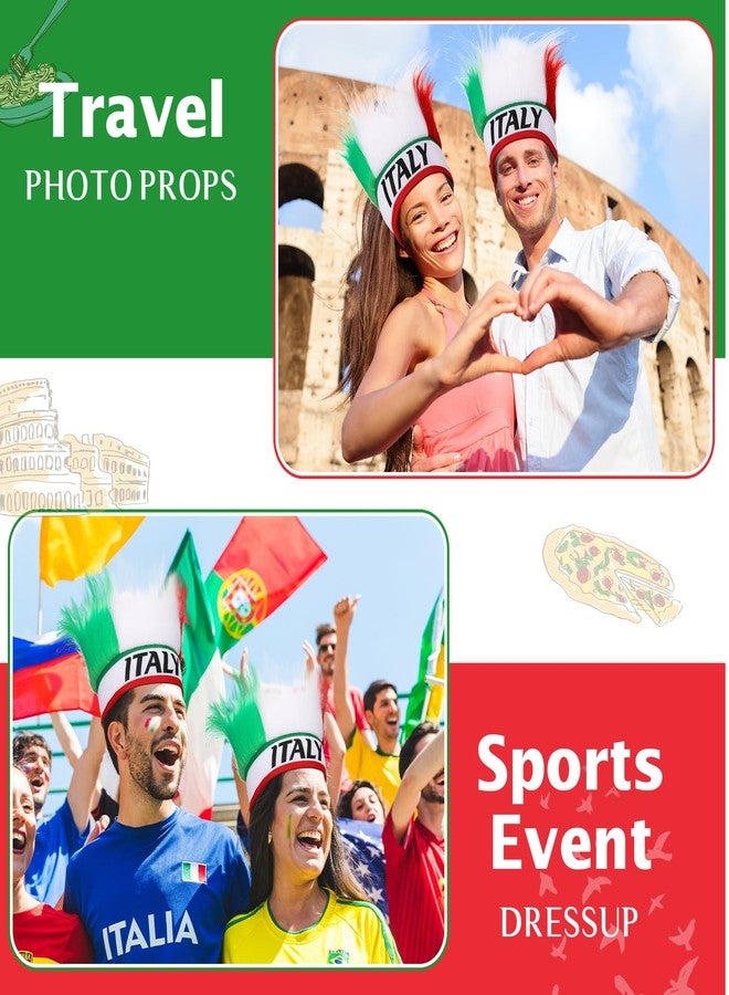 جيديف قبعة وعصابة رأس من الشعر الأخضر من جاديف إيطاليا، زي إيطالي للنساء والرجال، مناسب للحفلات الرياضية والتنكرية (قطعة واحدة) - Image 5