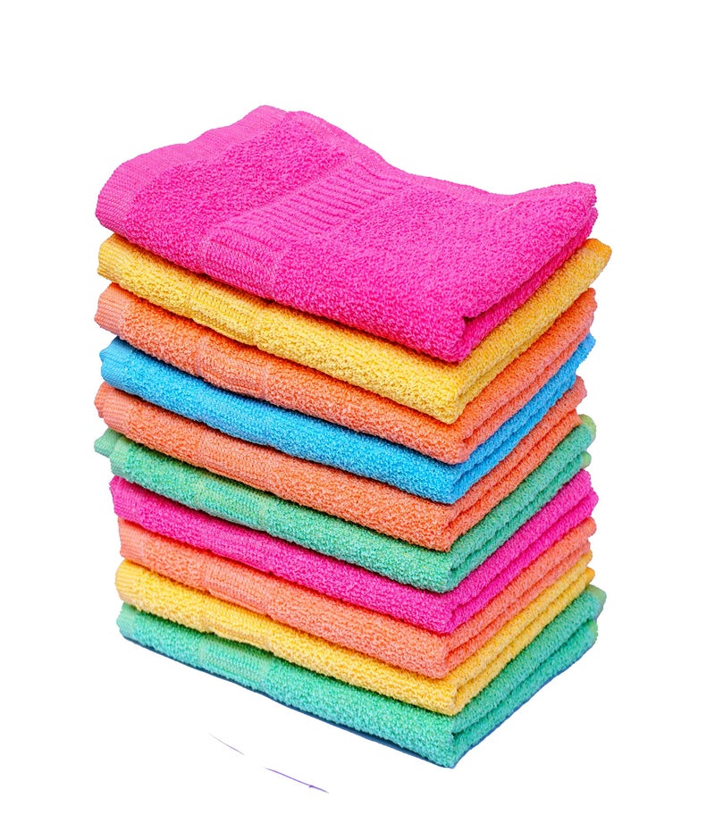 Space Fly 500 GSM Cotton Plain High Absorbent Hand Towels for Wash Basin, Kitchen Hand Towel and Face Towel for Women, Light Color Hand Towel Set of 10 (Size: 11X 17 inch) (Multi Colour) - Image 1