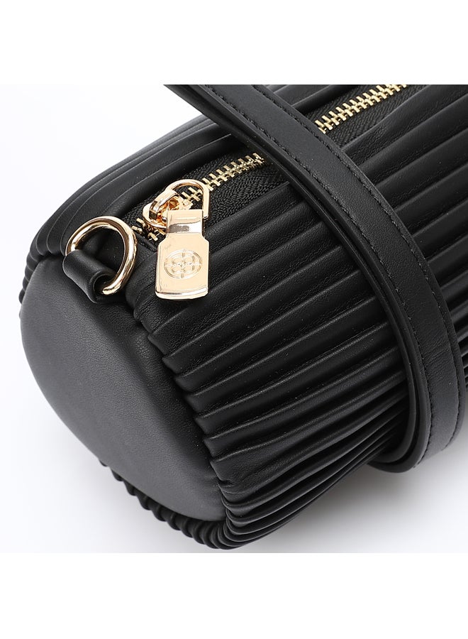 DejaVu One Main Compartment Zipper Closure Plisse Cross Bag - Black - Image 3