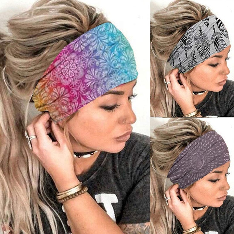 Ovenot Morebrave Boho Headband Wide Turban Head Wraps Stretchy Hairbands Cloth Head Bands Butterfly Headband Hair Accessories for Women and Girls Pack of 3