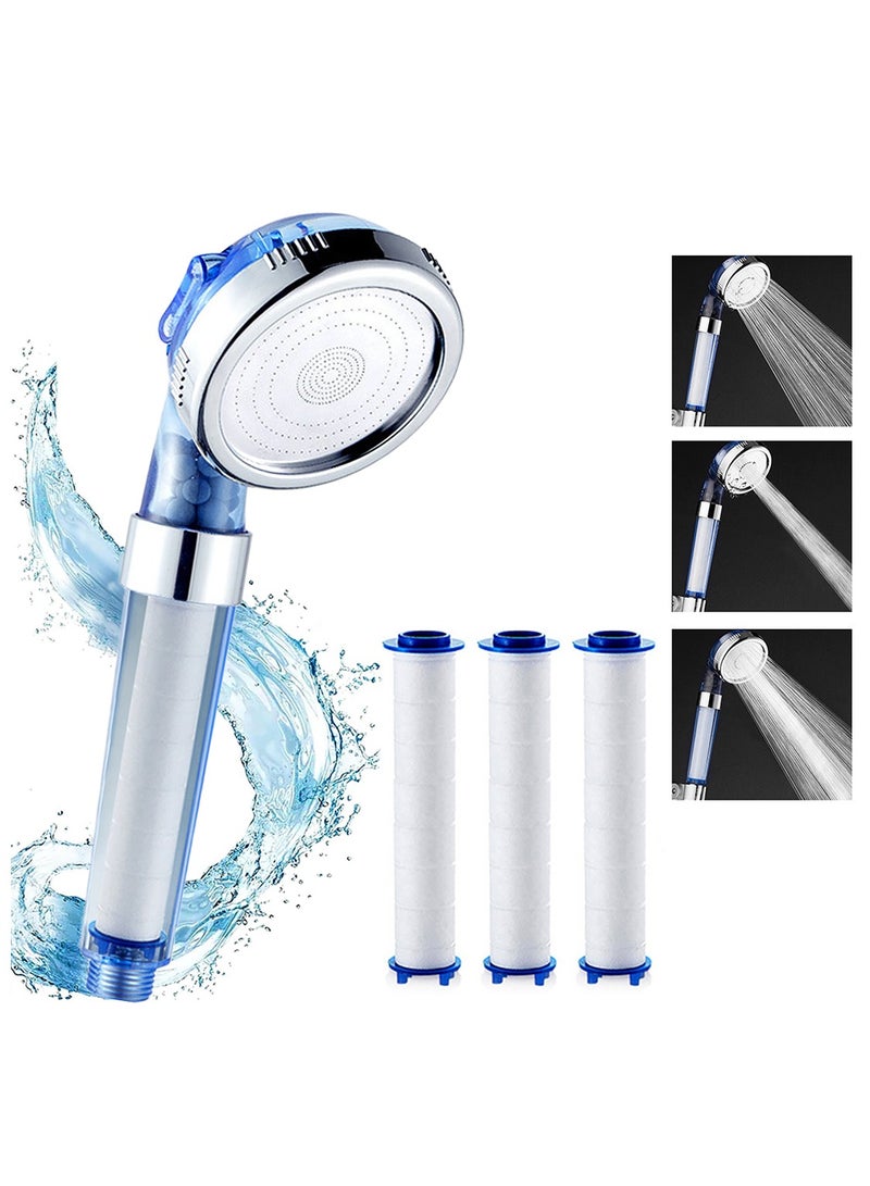 3 أوضاع فلتر الدش المحمول باليد, رأس دش عالي الضغط مع نظام ترشيح مزدوج, رأس دش أيوني موفر للمياه مع 3 قطع من فلتر قطن PP لتحسين البشرة الجافة والشعر الجاف - Image 1