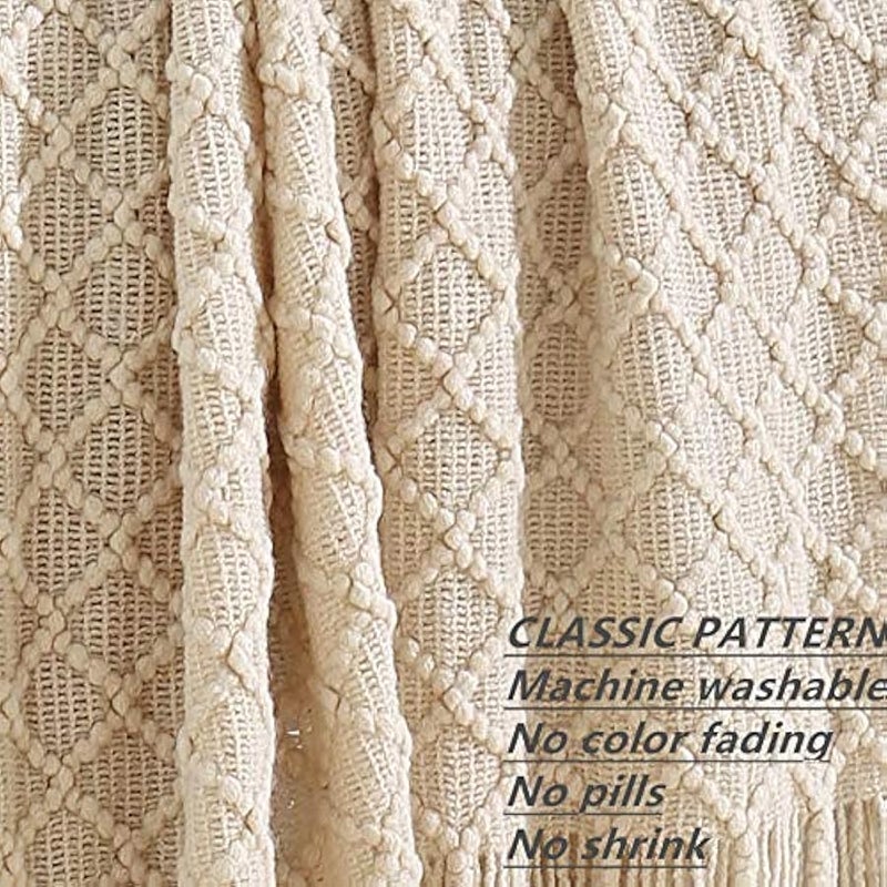 Loquat Home Decor Rustic Couch Sofa Chair Bed Throw Blanket, Soft Warm Cozy Light Weight for Travelling in Spring Summer (127x152cm Beige/Ivory) - Image 2