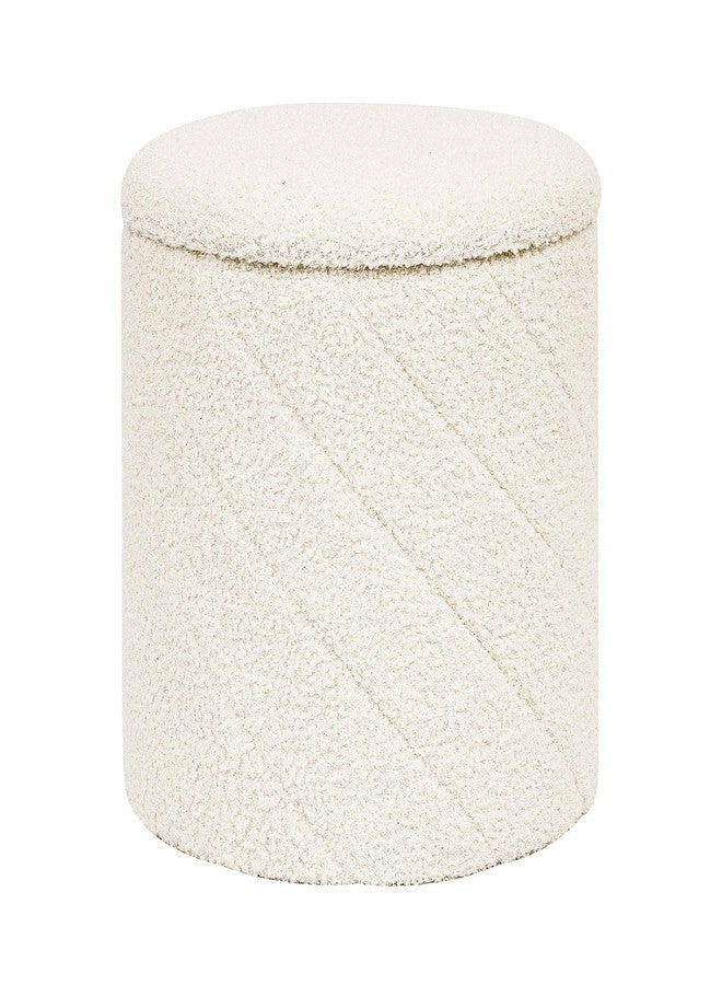 PINPLUS Ottoman with Stroage Round Boucle Ottoman and Tray Sherpa Removable Foot Stool Coffee Table for Dorm, Living Room White, 13"x13"x13.7" - Image 1