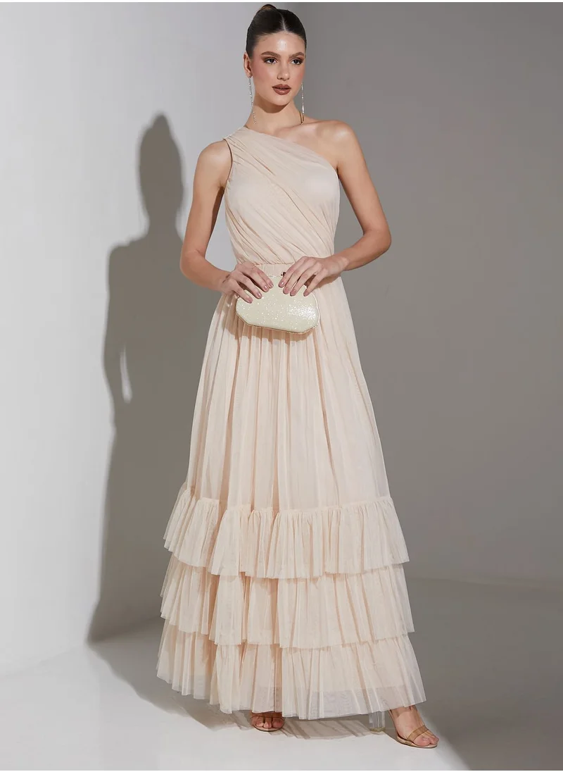 Namshi x Youmna One Shoulder Ruffled Maxi Dress