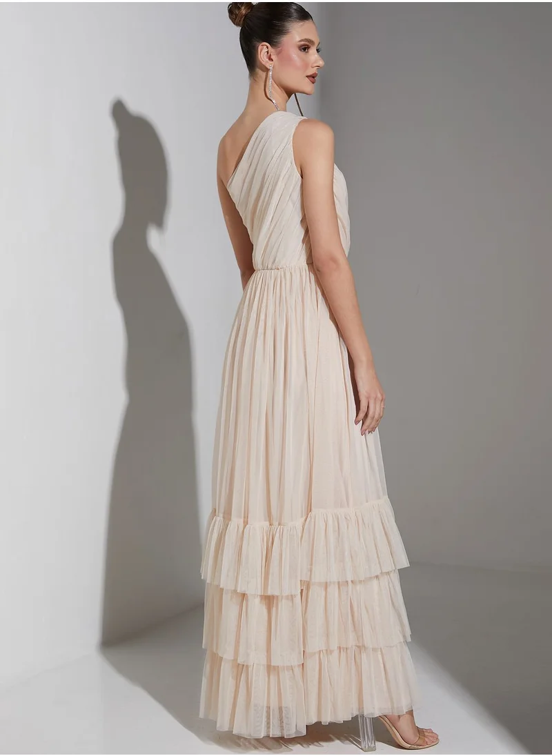 Namshi x Youmna One Shoulder Ruffled Maxi Dress