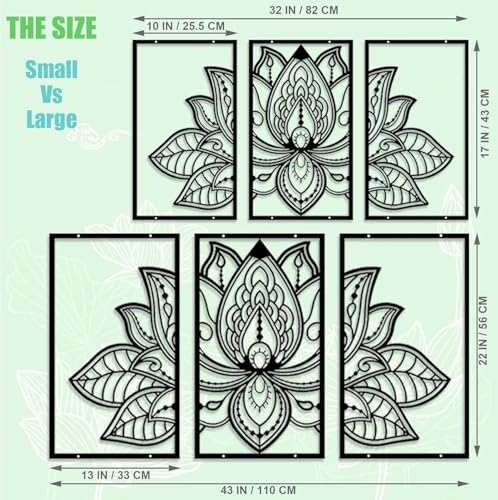 Resama 3 Pcs Lotus Flower Wall Art Decor Metal Mandala Wall Decor Unique Lotus Flower Wall Art for Living Room Bedroom Office and Yoga Room Hanging DecorBlackLarge - Image 3