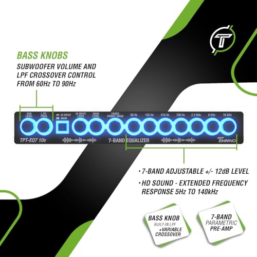 TIMPANO موازن الصوت Timpano 7 TPT-EQ7 10V عالي الجهد مع محرك خط 6 قنوات ومخرج RCA وتحكم في مضخم الصوت وتقاطع 1/2 دين رسومي لصوت السيارة مع إدخال عالي المستوى - Image 2