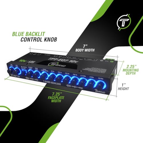 TIMPANO موازن الصوت Timpano 7 TPT-EQ7 10V عالي الجهد مع محرك خط 6 قنوات ومخرج RCA وتحكم في مضخم الصوت وتقاطع 1/2 دين رسومي لصوت السيارة مع إدخال عالي المستوى - Image 4