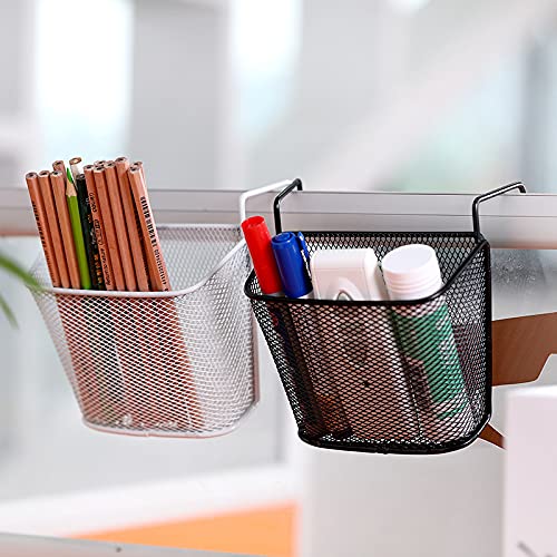 Chris.W 2Pack Office Cubicle Accessories, Black Wire Mesh Hanging Pen Organizer Pencil Holder for Cubicle Partition Home Office, Markers, Glue, Stapler, Memo, Remote Controller Storage Baskets (Black) - Image 4