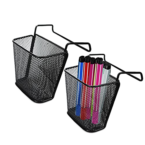 Chris.W 2Pack Office Cubicle Accessories, Black Wire Mesh Hanging Pen Organizer Pencil Holder for Cubicle Partition Home Office, Markers, Glue, Stapler, Memo, Remote Controller Storage Baskets (Black) - Image 1