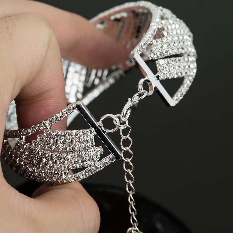 Rhinestone Bracelet Fashionable Beautiful Elegant Bracelet for Dance Wedding Festival (White) - Image 4