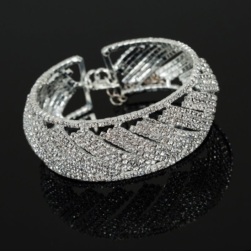 Rhinestone Bracelet Fashionable Beautiful Elegant Bracelet for Dance Wedding Festival (White) - Image 1