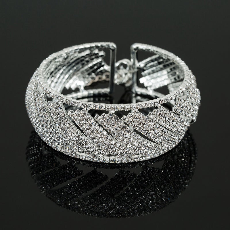 Rhinestone Bracelet Fashionable Beautiful Elegant Bracelet for Dance Wedding Festival (White) - Image 5