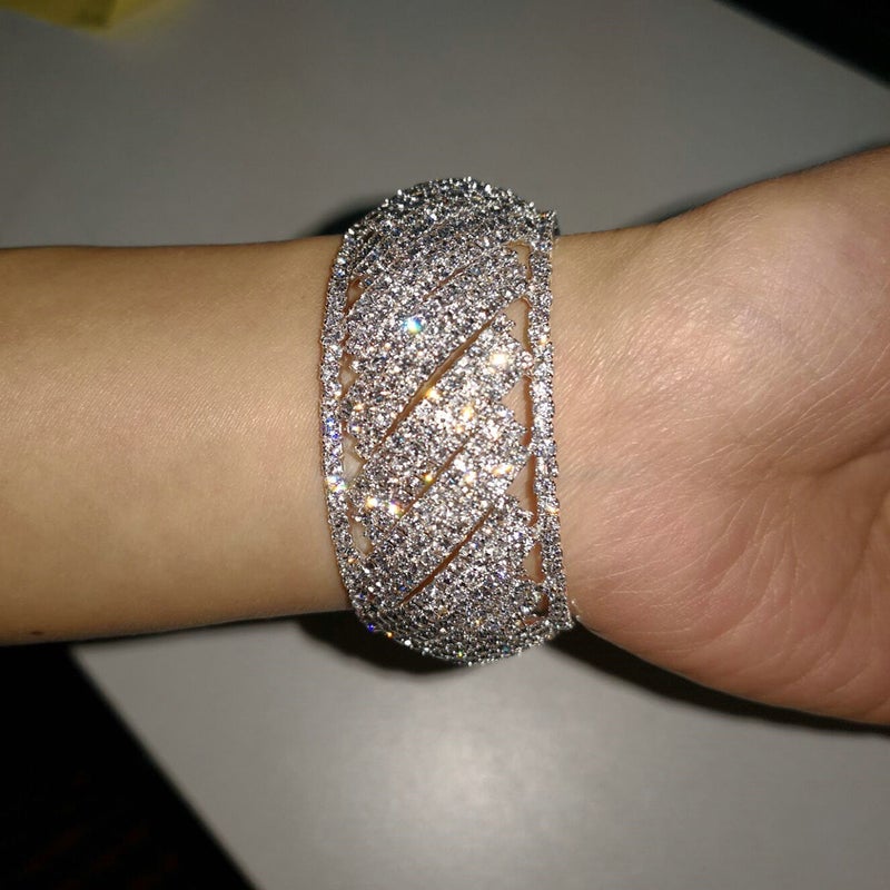 Rhinestone Bracelet Fashionable Beautiful Elegant Bracelet for Dance Wedding Festival (White) - Image 2