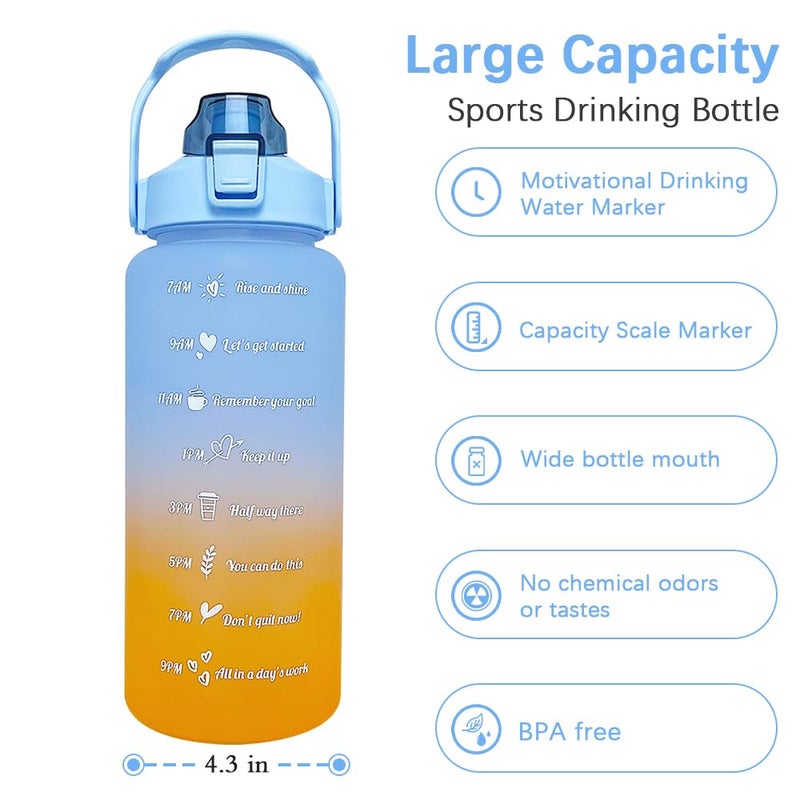 EITMOW 64 oz Large Capacity Water Bottle with Motivational Time Markers and Straw, Portable, Leakproof, BPA Free for Fitness, Gym and Outdoor Sports. (blue gradient) - Image 2