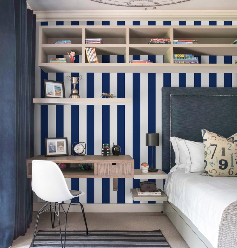 Erfoni 17.7"x118" Stripe Peel and Stick Wallpaper Blue and White Contact Paper Dark Blue Striped Self Adhesive Wallpaper Modern DIY Removable Wall Paper for Aceent Wall Cabinets Decor Vinyl Roll - Image 2