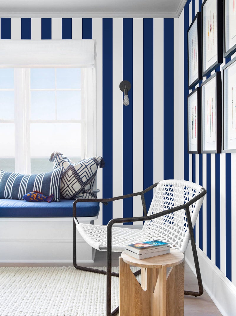 Erfoni 17.7"x118" Stripe Peel and Stick Wallpaper Blue and White Contact Paper Dark Blue Striped Self Adhesive Wallpaper Modern DIY Removable Wall Paper for Aceent Wall Cabinets Decor Vinyl Roll - Image 4