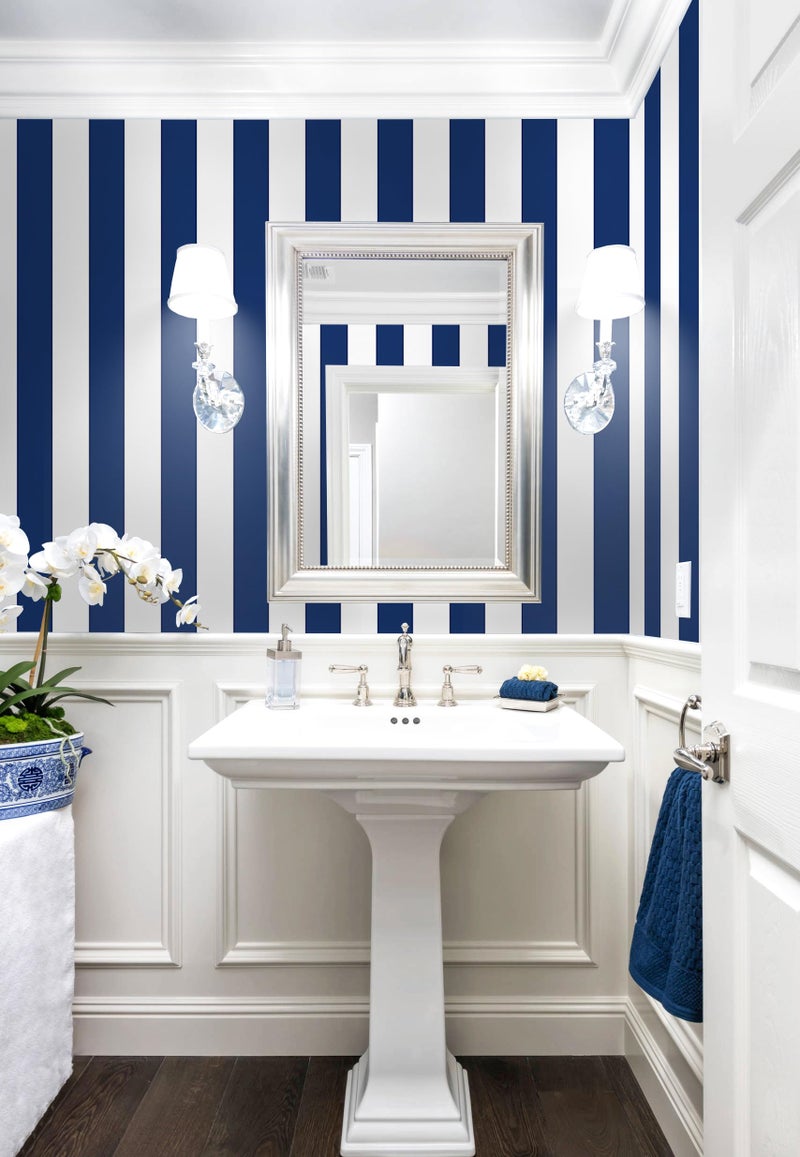 Erfoni 17.7"x118" Stripe Peel and Stick Wallpaper Blue and White Contact Paper Dark Blue Striped Self Adhesive Wallpaper Modern DIY Removable Wall Paper for Aceent Wall Cabinets Decor Vinyl Roll - Image 3