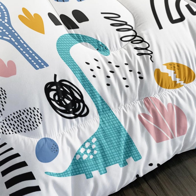 XYNHML Cartoon Dinosaur Rainbow Comforter Set Twin 3Pc Kawaii Dinosaur Bedding Set All Season with Cactus, Coconut Tree Decoration Includes 1 Comforter, 2 Pillowcases for Kids Girls Teens - Image 5