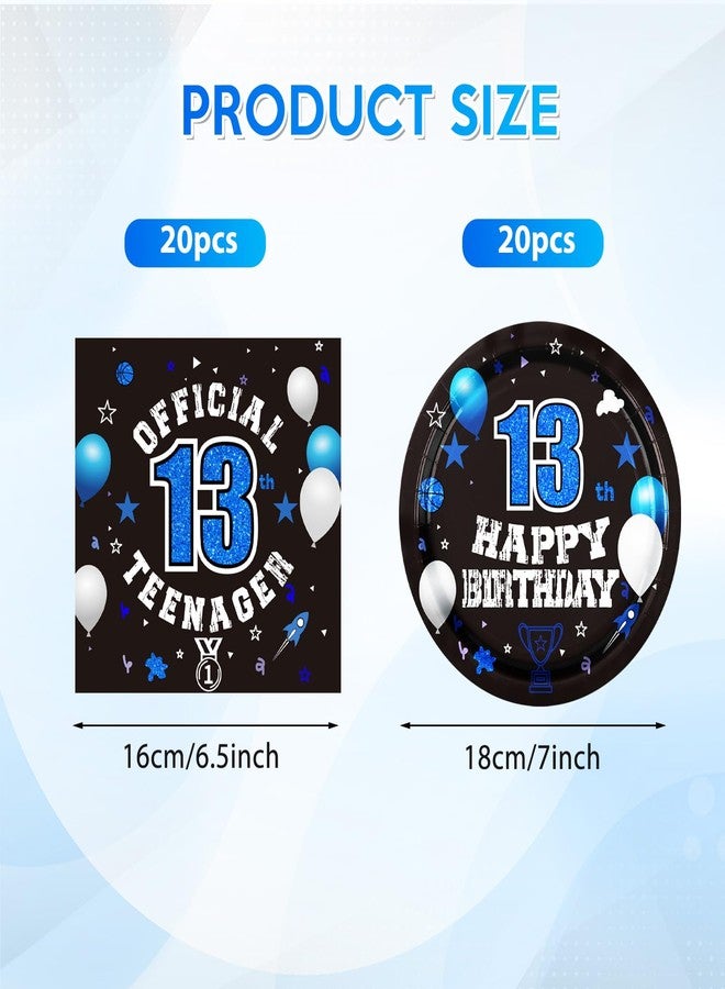 DURYGEN 40PCS 13th Birthday Decorations for Boys 13th Birthday Plates and Napkins Set Disposable Blue 13th Birthday Tableware 13th Birthday Party Supplies for Kids Teenager Favors Serves 20 - Image 2