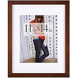 RPJC RPJC 11x14 Picture Frames Made of Solid Wood and High Definition Glass Display Pictures 8x10 with Mat or 11x14 Without - Image 1