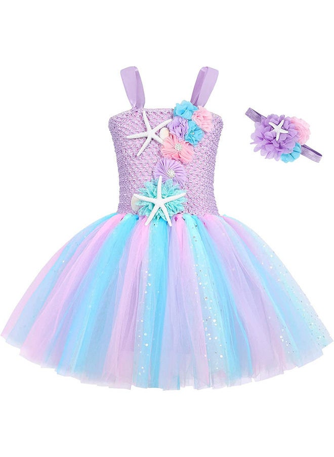 YelaJoy Mermaid Skirt Girls Mermaid Birthday Party Princess Skirt Children Mermaid Starfish Gauze Skirt (5-6 Years Old L Light Purple)  - Image 1