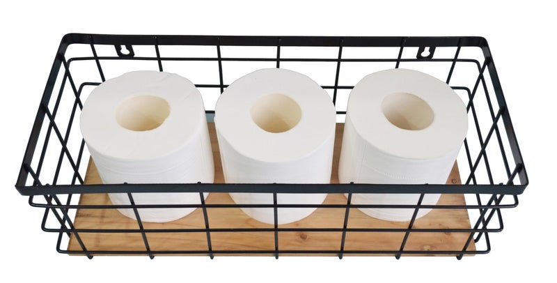 ShabbyDecor Metal Wire Basket Detachable Wood Base Storage Organizer Farmhouse Bin for Kitchen Cabinets  Bathroom  Pantry  Laundry Room  Closets 1 Pack in Black Color Size Big - Image 4