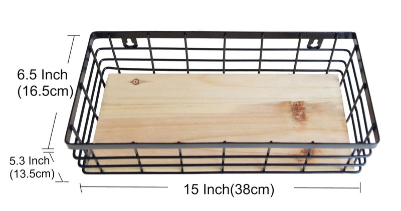 ShabbyDecor Metal Wire Basket Detachable Wood Base Storage Organizer Farmhouse Bin for Kitchen Cabinets  Bathroom  Pantry  Laundry Room  Closets 1 Pack in Black Color Size Big - Image 2