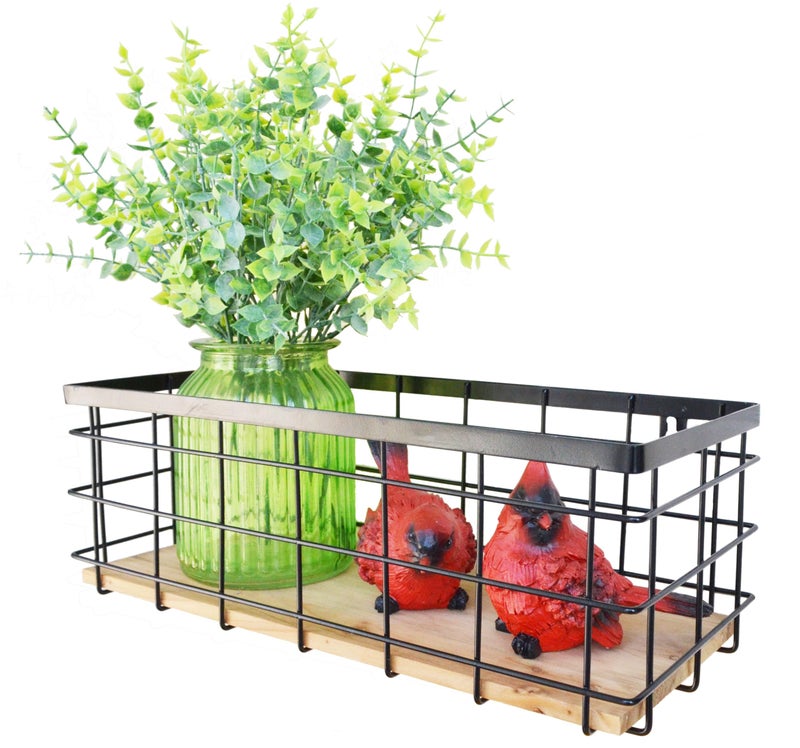 ShabbyDecor Metal Wire Basket Detachable Wood Base Storage Organizer Farmhouse Bin for Kitchen Cabinets  Bathroom  Pantry  Laundry Room  Closets 1 Pack in Black Color Size Big - Image 3