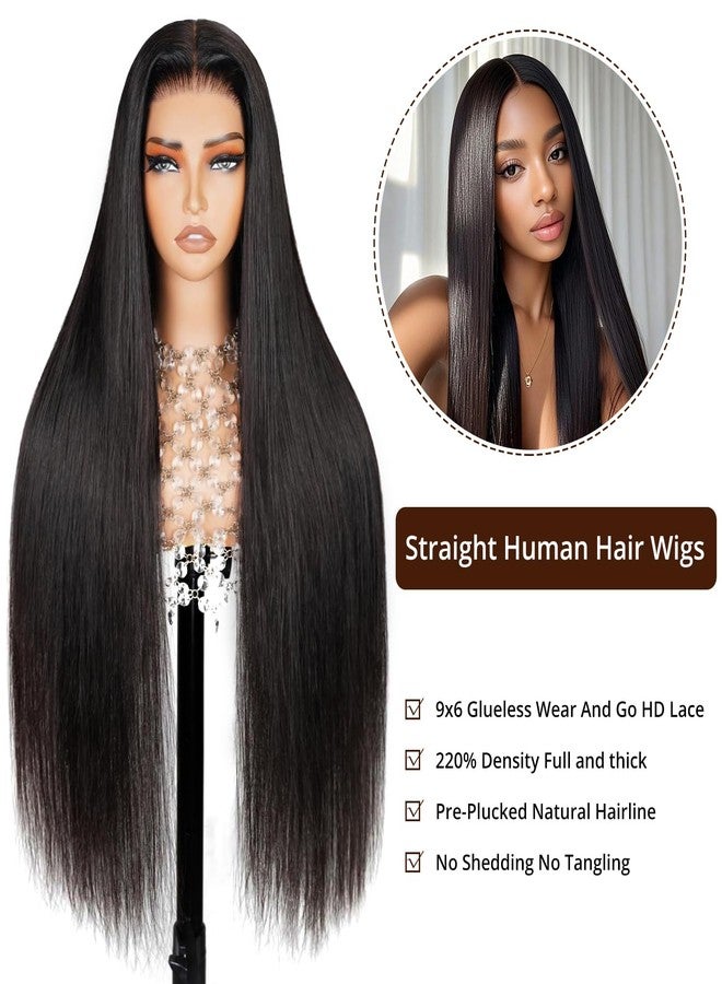 SFD 28 Inch Glueless Wigs Human Hair Pre Plucked Pre Cut 220% Density 9x6 HD Lace Front Closure Wig Wear and Go Straight Lace Front Wigs Human Hair Natural Black Wigs Human Hair - Image 3