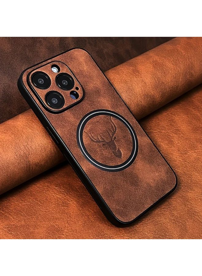 Light Brown Luxury Retro Faux Sheepskin Magnetic Wireless Charging Case For IPhone 16 Plus - Image 2