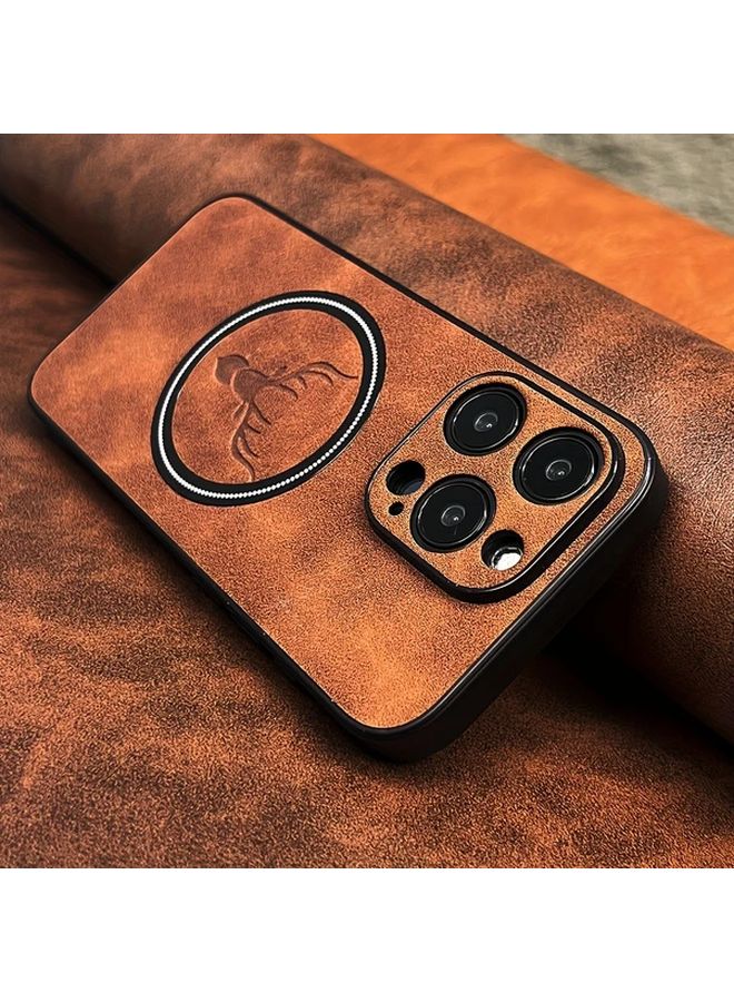 Light Brown Luxury Retro Faux Sheepskin Magnetic Wireless Charging Case For IPhone 16 Plus - Image 4