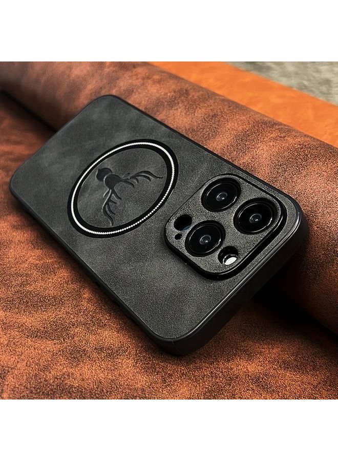 Light Brown Luxury Retro Faux Sheepskin Magnetic Wireless Charging Case For IPhone 16 Plus - Image 5